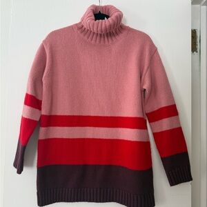 Ann Taylor Pink and Red Striped Turtleneck Sweater